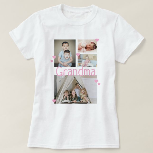 Personalized Photo Collage With Hearts T-Shirt (Design Front)