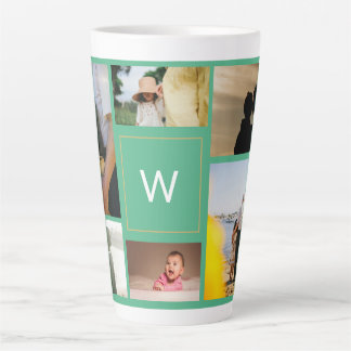Personalized Photo Collage with Monogram Latte Mug