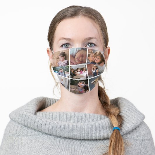 Personalized photo collage with nine photos adult cloth face mask (Worn)