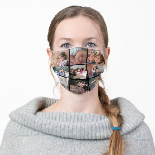 Personalized photo collage with nine photos black adult cloth face mask
