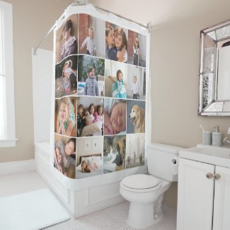 Personalized photo collage with sixteen photos shower curtain