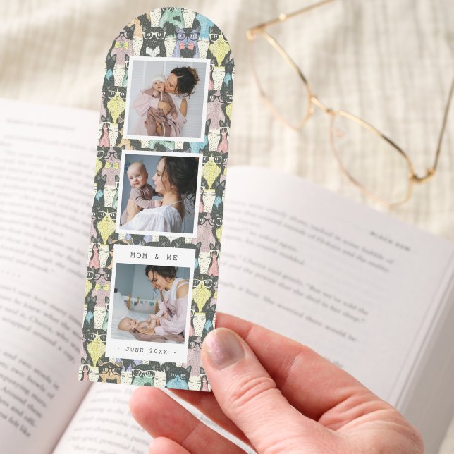 Personalized Photo Collage with Stylish Cats Bookmarks (Hand)