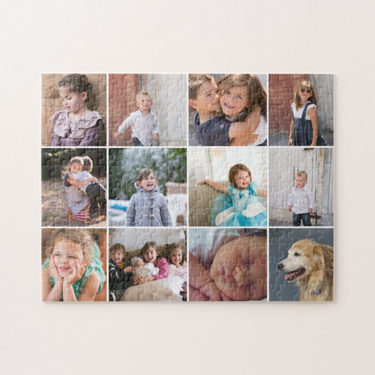 Personalized photo collage with twelve photos jigsaw puzzle | Zazzle