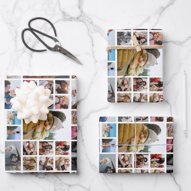 Personalized Photo Collage Wrapping Paper Sheets (Front)