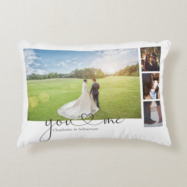 Personalized Photo Collage You And Me Heart Accent Pillow (Front)