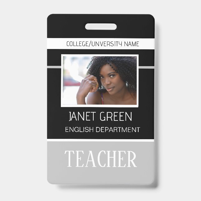 Personalized Photo College University Teacher ID  Badge (Front)