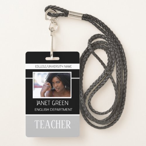 Personalized Photo College University Teacher ID  Badge