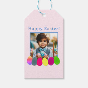 Personalized Photo Colored Eggs Pink Blue Easter Gift Tags