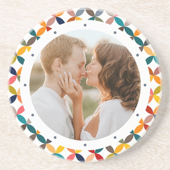 Personalized Photo Colorful Geometric Gift Coaster (Front)
