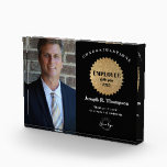Personalized Photo company Employee of the Year  Acrylic Award<br><div class="desc">Recognize outstanding dedication and excellence with this Employee of the Year Custom photo Award Plaque. Designed to make your appreciation truly memorable, this sleek black and gold layout features a faux glitter seal and customizable text for the recipient’s name, award title, and year. Add your company logo and a photo...</div>