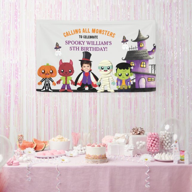Personalized Photo Costume Party Halloween Kids  Banner (Party)