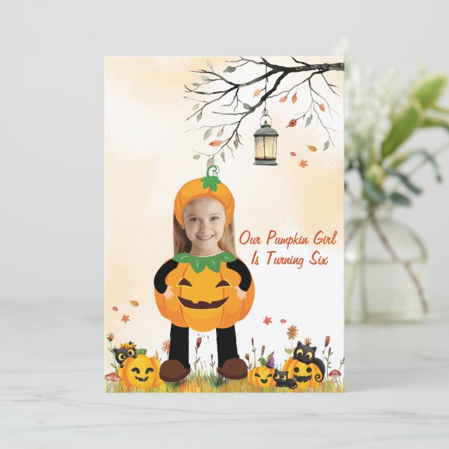 Personalized Photo Costume Pumpkin Party Kids  Invitation (Standing Front)