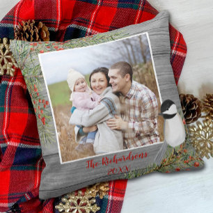Personalized Photo Country Christmas Rustic Throw Pillow