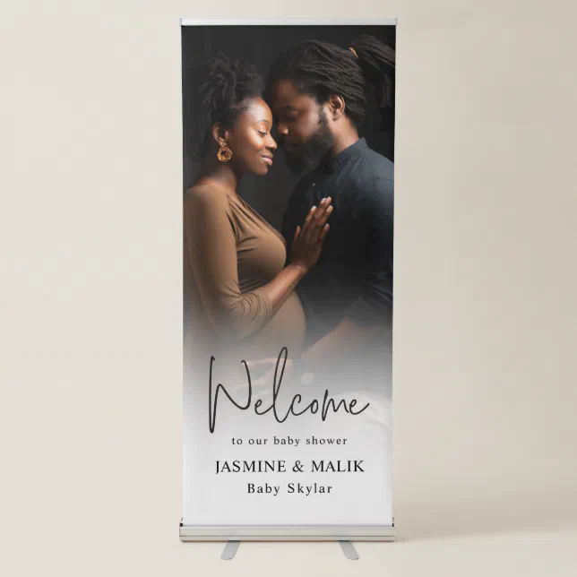 Personalized Photo Couple’s Baby Shower Pull Up Retractable Banner Zazzle