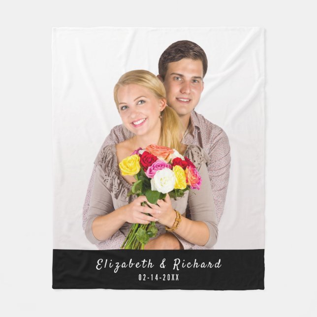 Personalized Photo Couples Custom Text Fleece Blanket (Front)