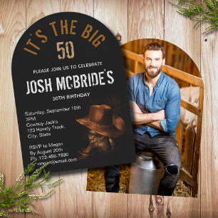 Personalized Photo Cowboy Hat Boots 50th Birthday Invitation