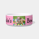 Personalized Photo Custom Color Dog Bowl<br><div class="desc">Great custom pet gift for dog or cat owners. Add your dog's picture to this cute dog bowl with their name and paw prints. This one is pink but you can change the color in the personalize area.</div>