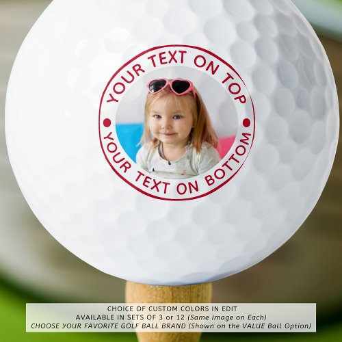 Personalized Photo Custom Red Text Golf Balls