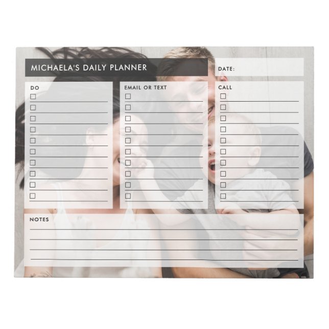 Personalized Photo & Custom Text Daily Planner Notepad (Front)