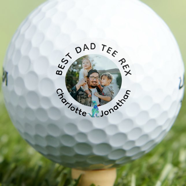 Personalized Photo Custom Text Golf Balls (Best dad Tee Rex personalized photo and kids names golf ball funny dinosaur golfing joke from family)