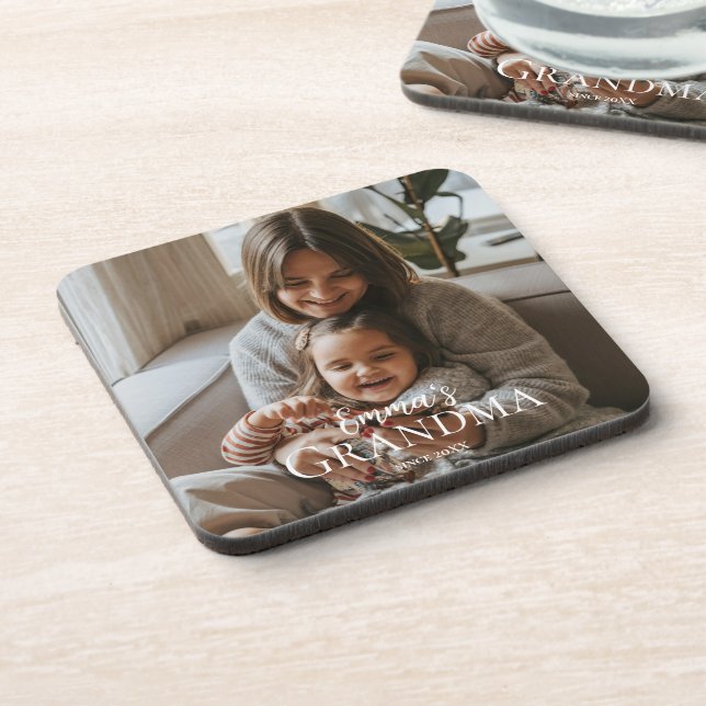 Personalized Photo & Custom Text Grandma Since -  Beverage Coaster (Left Side)