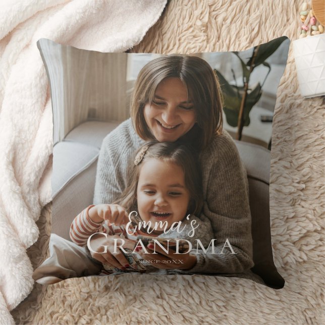 Personalized Photo & Custom Text Grandma Since -  Throw Pillow (Blanket)