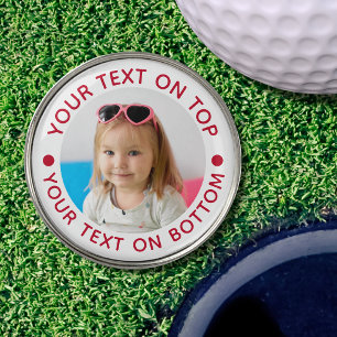 Personalized Photo Custom Text Red Golf Ball Marker