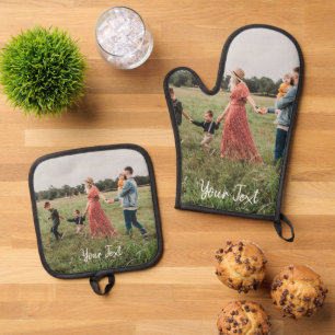 Personalized Photo & Custom Text Template  Oven Mitt & Pot Holder Set