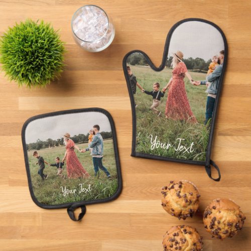 Personalized Photo  Custom Text Template  Oven Mitt  Pot Holder Set