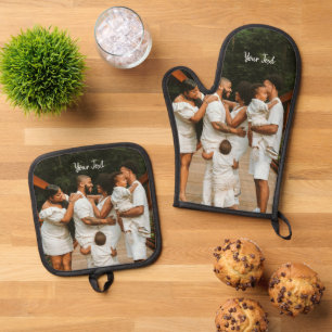 Personalized Photo & Custom Text Template  Oven Mitt & Pot Holder Set