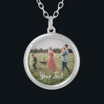 Personalized Photo & Custom Text Template  Silver Plated Necklace<br><div class="desc">Create your own one of a kind design with your own personalized photos and custom text. Use your own photos and text to make it your own. Ideal photo and text template for Mother's day gifts, Father's day gifts, business products, company merchandise, corporate and office decor, home decor, memorial, pets,...</div>