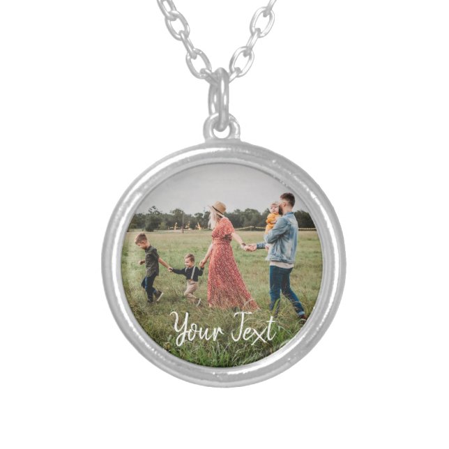 Personalized Photo & Custom Text Template  Silver Plated Necklace (Front)