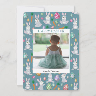 Personalized Photo Cute Blue Easter Bunny Rabbit  Holiday Card