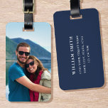 Personalized Photo Dark Blue Simple Modern Luggage Tag<br><div class="desc">Create your own photo luggage tag! A stylish template personalized with a favorite photograph,  name and contact details. Custom luggage tags are a great gift for friends and family,  and a useful accessory on vacation and business trips! Printed colors: dark navy blue and white.</div>
