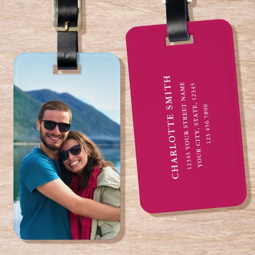 Personalized Photo Deep Pink Luggage Tag