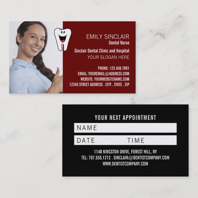 Personalized Photo, Dentist Appointment Business Card (Front/Back)