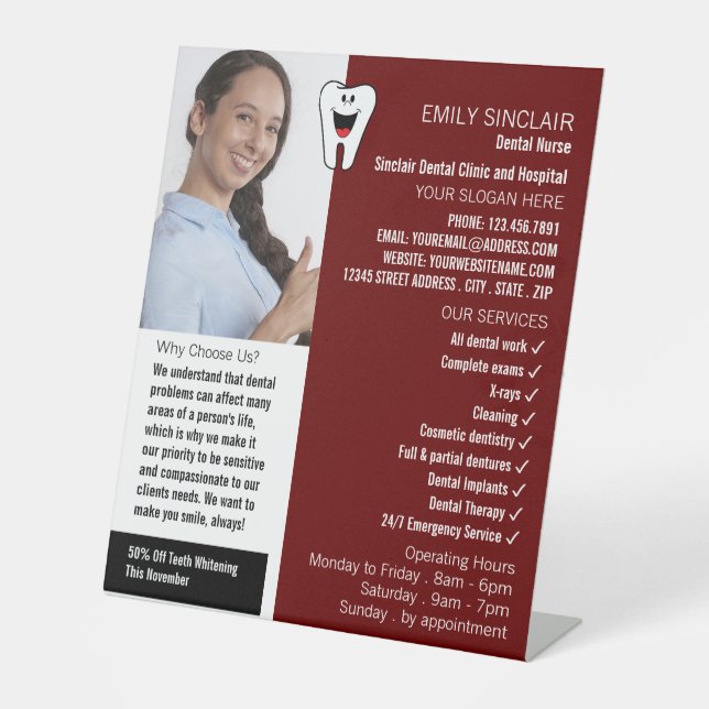 Personalized Photo, Dentistry, Dentist Advertising Pedestal Sign (Front)