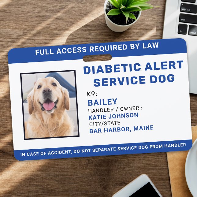 Personalized Photo Diabetic Alert Service Dog Badge (Creator Uploaded)