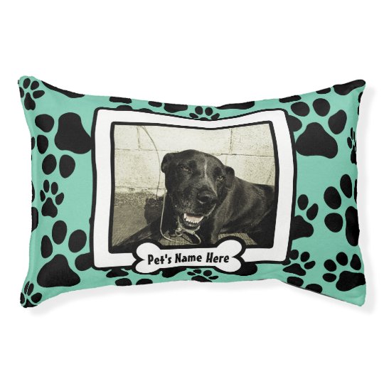 Personalized Photo Dog Bed Green Paw Prints | Zazzle.com