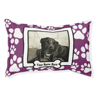 Personalized Photo Dog Bed Purple Paw Prints
