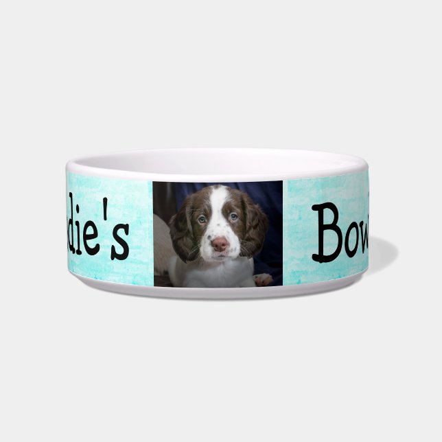 Personalized Photo Dog Bowl Aqua Blue (Front)