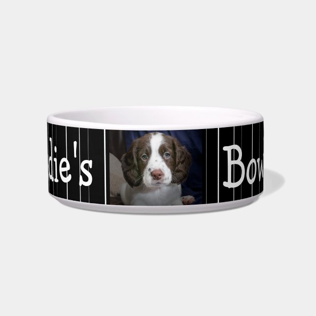 Personalized Photo Dog Bowl Black and White stripe (Front)