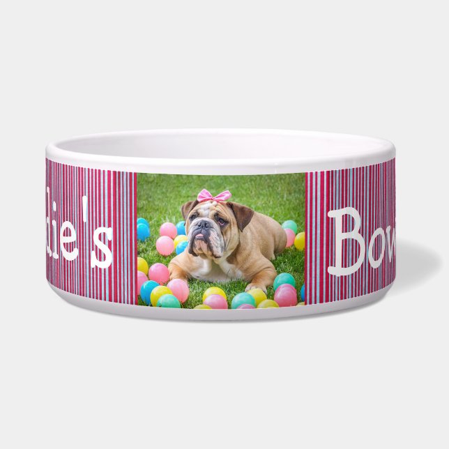 Personalized Photo Dog Bowl Red and Blue (Front)