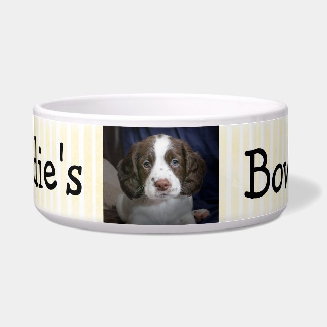 Personalized Photo Dog Bowl  Tan and White (Front)