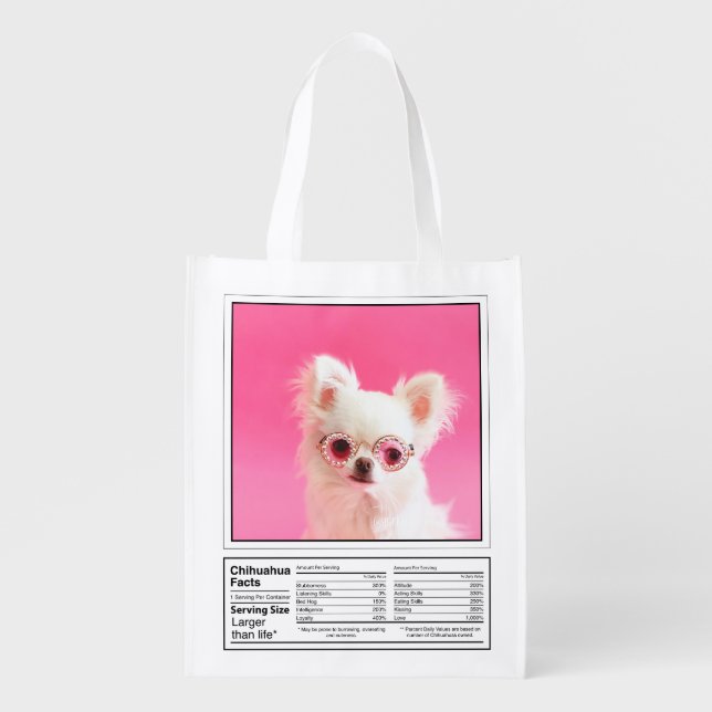 Personalized Photo Dog Breed Facts Chihuahua Grocery Bag (Front)