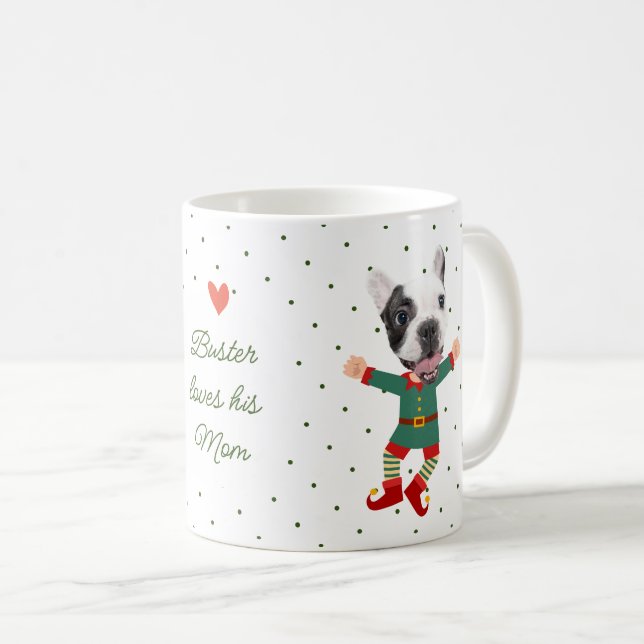 Personalized Photo Dog Face Fun Christmas Elf Pet Coffee Mug (Front Right)