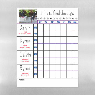 Personalized Photo Dog Feeding Chart Magnetic Dry Erase Sheet