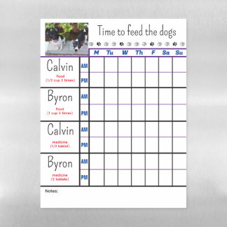 Personalized Photo Dog Feeding Chart Magnetic Dry Erase Sheet