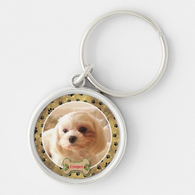 Personalized Photo Dog - Paw Print Design Keychain (Front)