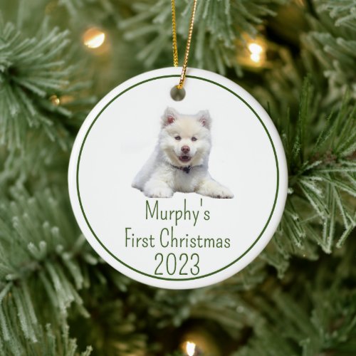Personalized Photo Dogs First Christmas  Ceramic Ornament